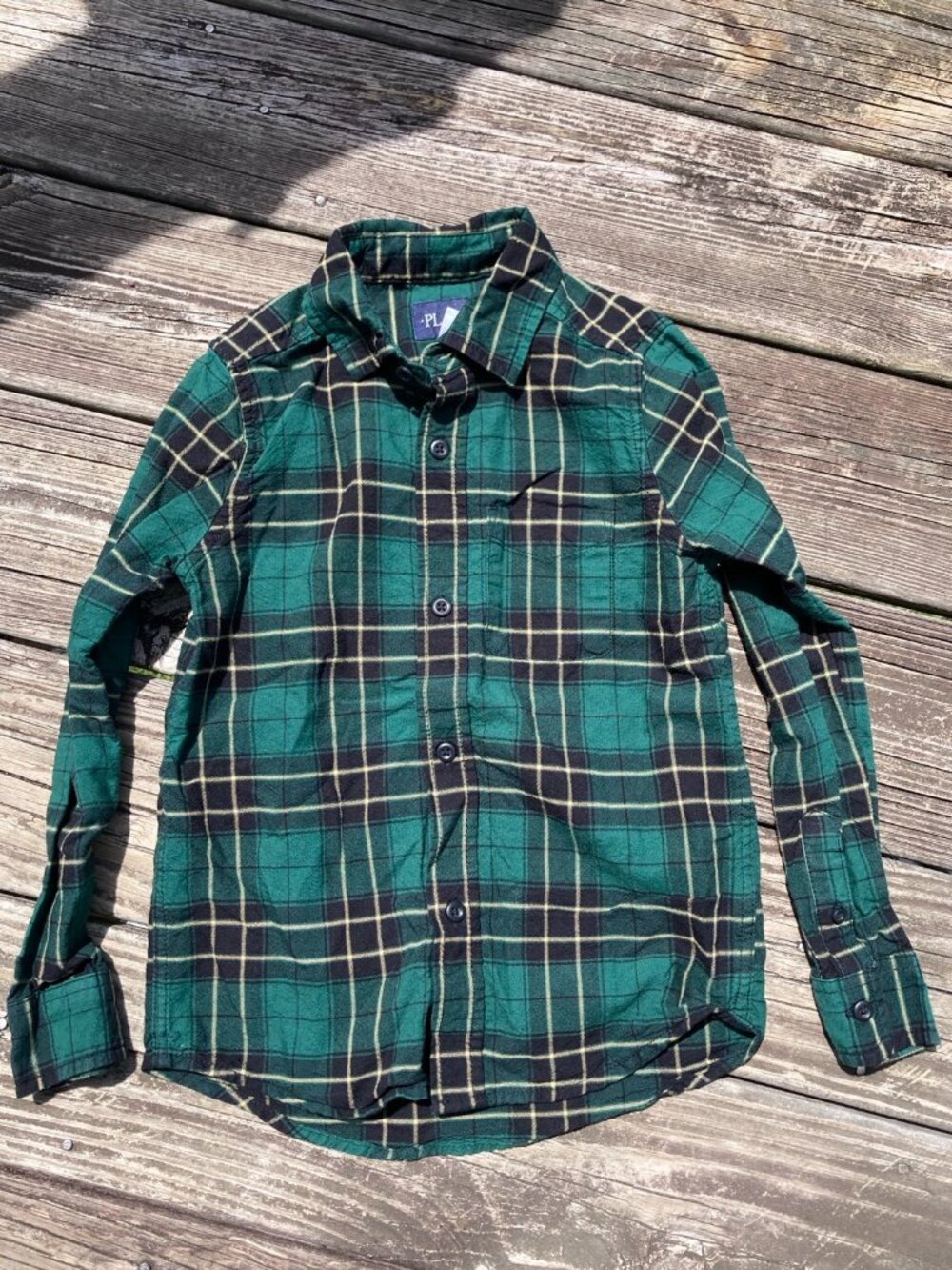 NWOT The Children’s Place Green Black Plaid Flannel Shirt Boys 5/6